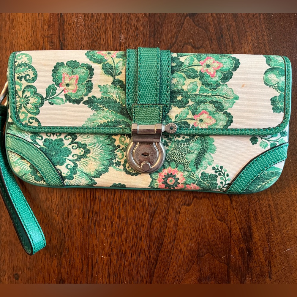 Burberry London Green and Pink Floral Wristlet